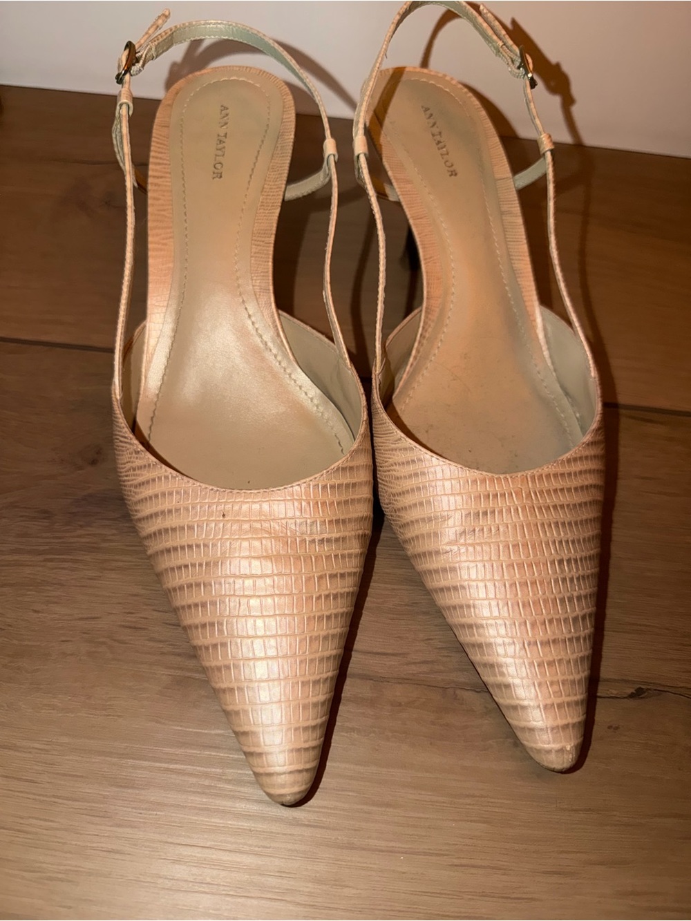 Ann Taylor Women's Nude Textured Pointed-Toe Slingback Pumps